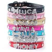 7 Colors Customized Rhinestone Dog Collars Personalized Pet Puppy Collar Free Name and Charm  XS S M L
