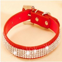 Pet Collar  Hot Bling Rhinestone PU Leather Crystal Diamond Puppy Pet Dog Collars Size S M L Pink Red Supplies Products