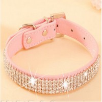 Pet Collar  Hot Bling Rhinestone PU Leather Crystal Diamond Puppy Pet Dog Collars Size S M L Pink Red Supplies Products