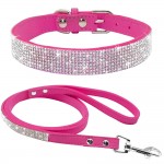 Suede Leather Dog Collar Leash Set Full Rhinestone Crystal Soft Material Adjustable Small Dogs Cat Pets Collars Leads Chihuahua 